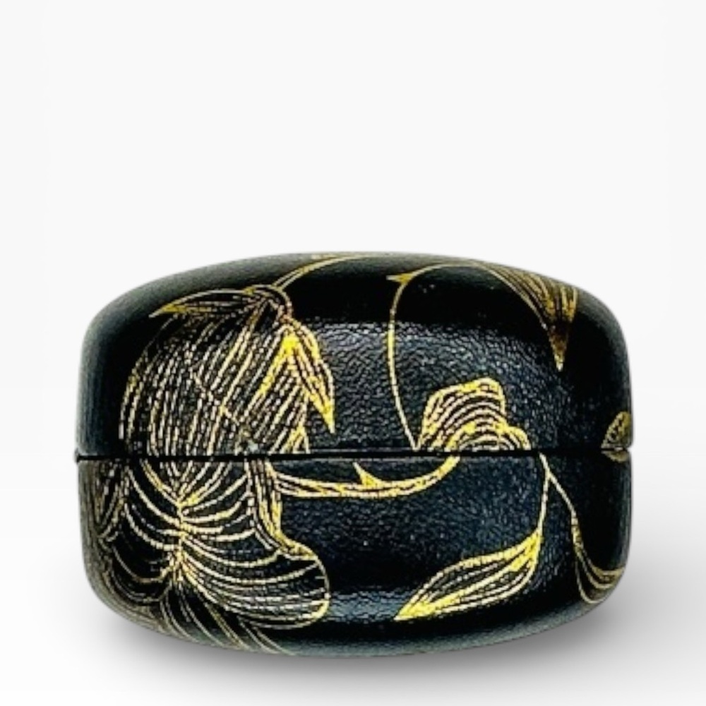 Dual Contact Lens and Eyeglasses Travel Case in Black and Gold Leaf Roses - Picture 8 of 8